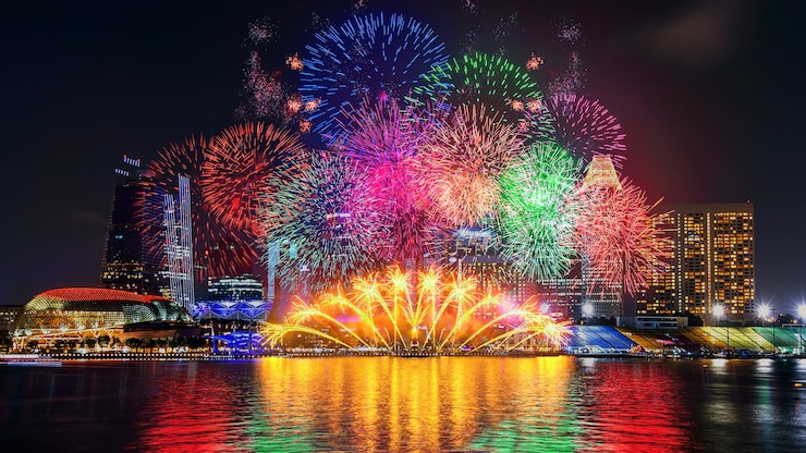 Photo gratuit feu d'artifice à singapour.