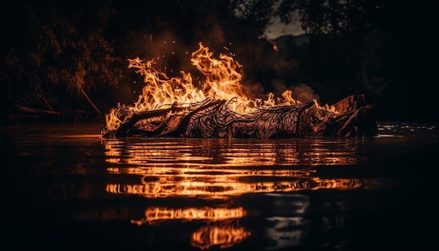 Photo gratuite un feu de joie brûlant reflète la beauté de la tranquillité de la nature générée par l'ia