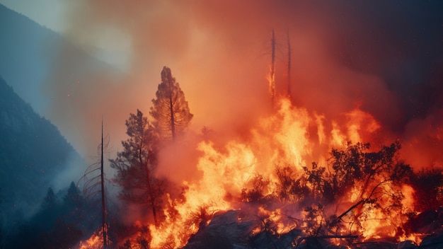 Photo gratuite le feu ravage le paysage naturel