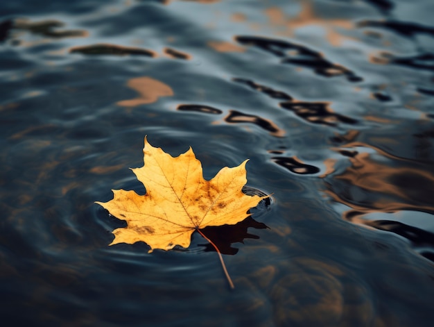 Feuille d'automne sèche sur l'eau