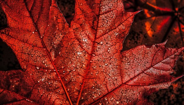 Feuille d'érable d'automne vibrante en gros plan sur une veine générée par l'IA