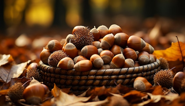 Photo gratuite feuille de nature d'automne avec plante de bois fruitière de saison et de noix générée par l'intelligence artificielle