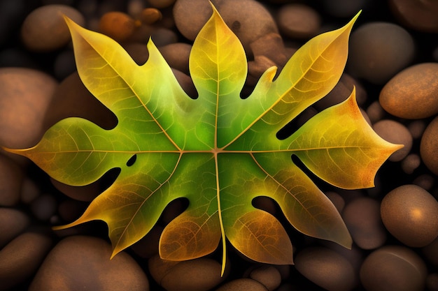 Photo gratuite une feuille verte avec un grand coeur au centre