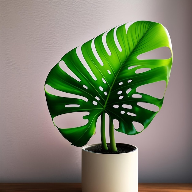 Photo gratuite une feuille verte d'une plante est dans un pot sur une table.