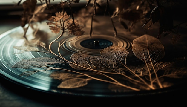 Photo gratuite feuilles d'automne sur une vieille table en bois nature morte générée par l'ia