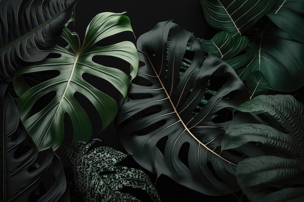 Photo gratuite feuilles de palmier tropical motif de fond vert monstera feuillage décoration design plante avec gros plan de feuilles exotiques