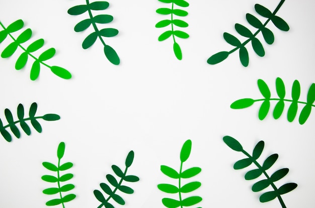 Photo gratuite feuilles tropicales en papier coupé style cadre vert