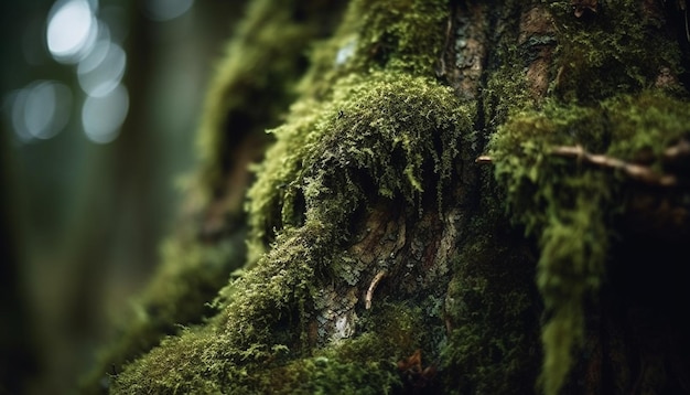 Photo gratuite feuilles vertes sur tronc d'arbre humide dans la forêt générée par l'ia