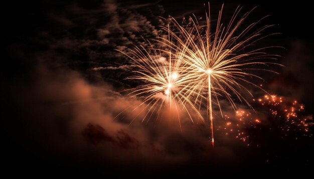 Des feux d'artifice lumineux illuminent l'explosion du ciel nocturne sombre générée par l'IA