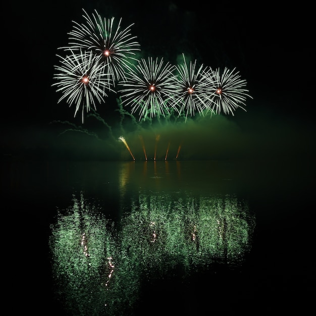 feux d&#39;artifice vert la nuit