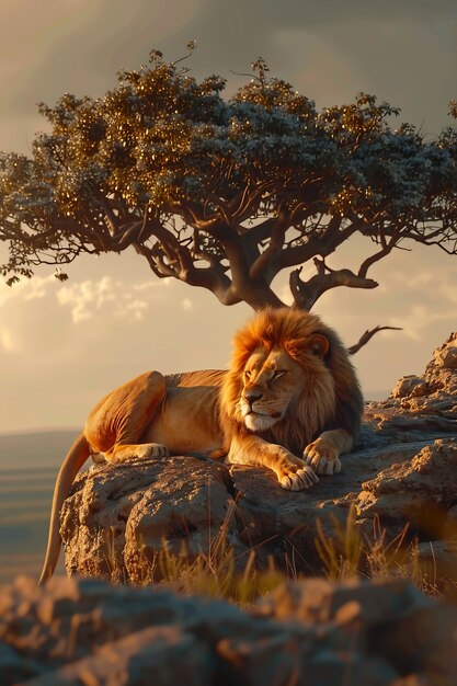 La fierté du lion dans la forêt sèche