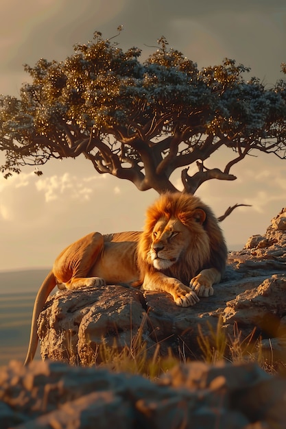 La fierté du lion dans la forêt sèche