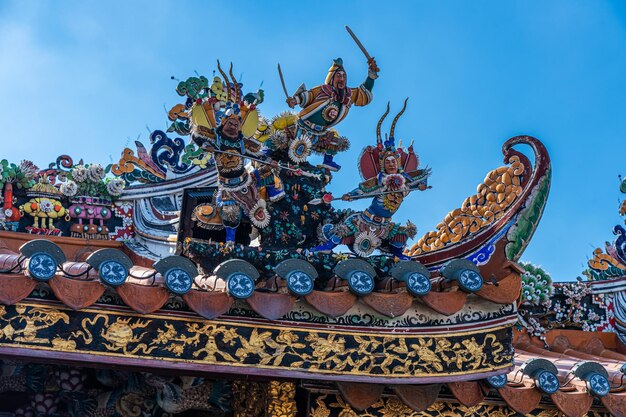 Ces figurines sont placées au-dessus d'un ancien temple taoïste chinois dans le cadre