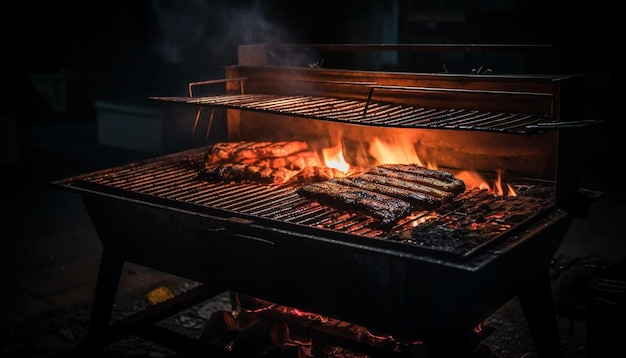 Le filet grillé grésille sur une grille métallique grillée générée par l'IA