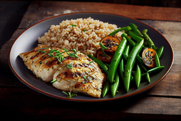 Filet de poulet gastronomique grillé aux légumes frais AI générative