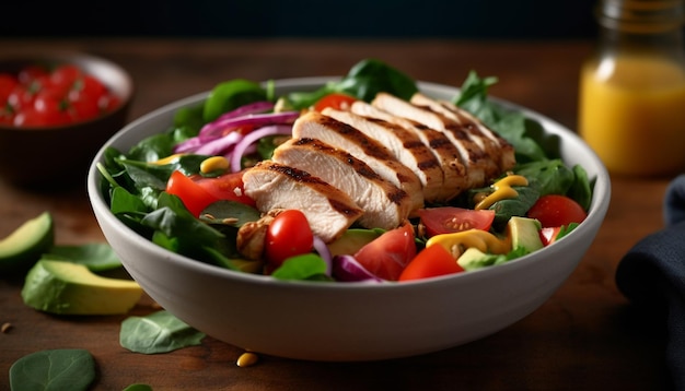 Filet de poulet grillé sur salade César fraîche générée par IA