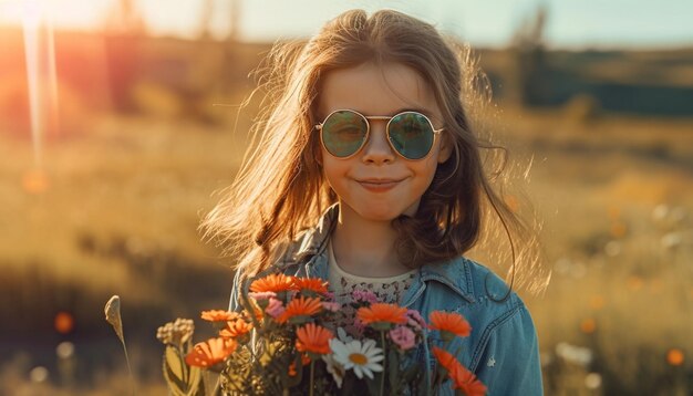 Une fille avec un bouquet de fleurs