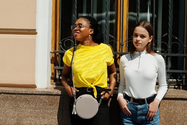 Photo gratuite fille caucasienne blanche et afro-américaine noire ensemble unité mondiale amour racial compréhension dans la tolérance et la coopération en matière de diversité raciale