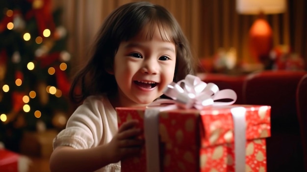 Photo gratuite fille chinoise excitée avec son cadeau de noël