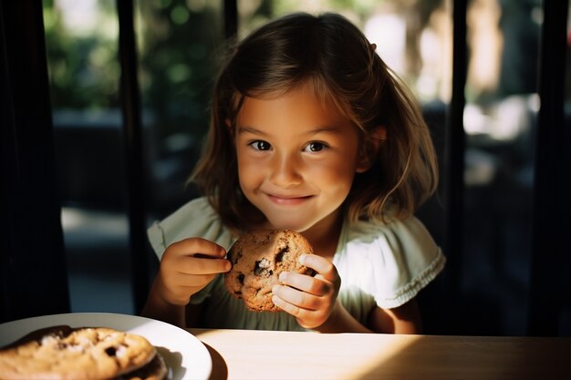 Fille à coup moyen avec un délicieux cookie