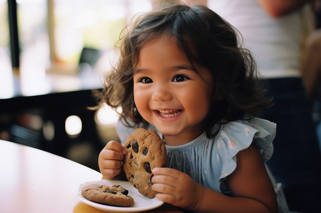 Fille à coup moyen avec un délicieux cookie