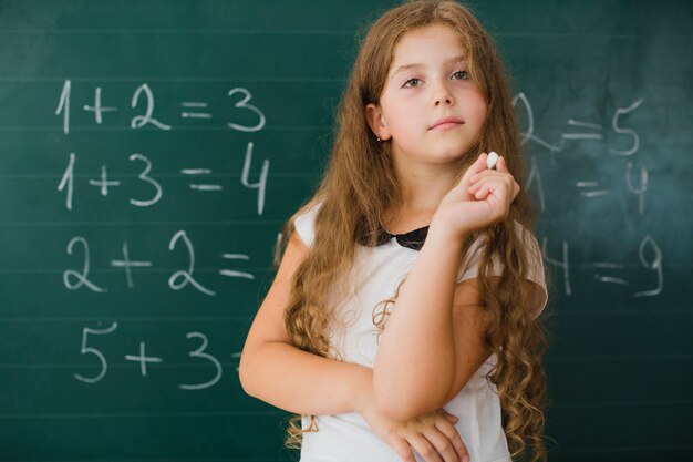 Fille à la craie en classe de mathématiques