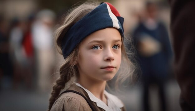 Une fille dans un bandeau drapeau français