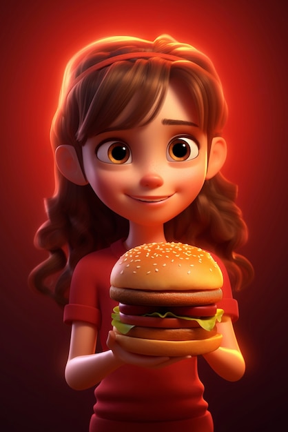 Photo gratuite fille de dessin animé avec un hamburger