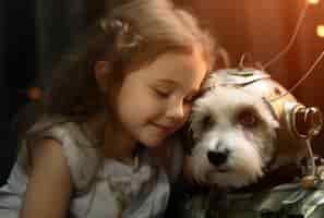 Photo gratuite une fille futuriste et un chien.