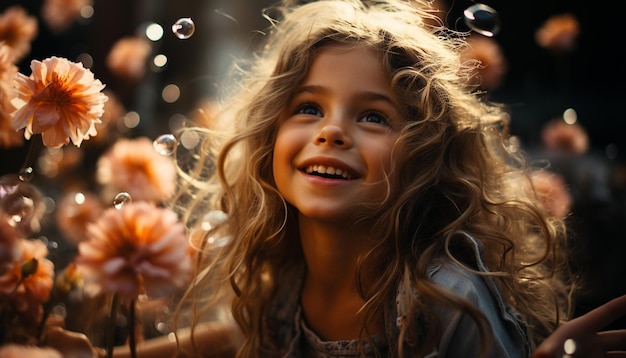 Photo gratuite une fille joyeuse à l'extérieur appréciant la nature souriant avec une joie insouciante générée par l'intelligence artificielle