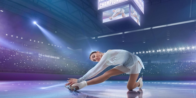 Fille de patinage artistique dans l'arène de glace