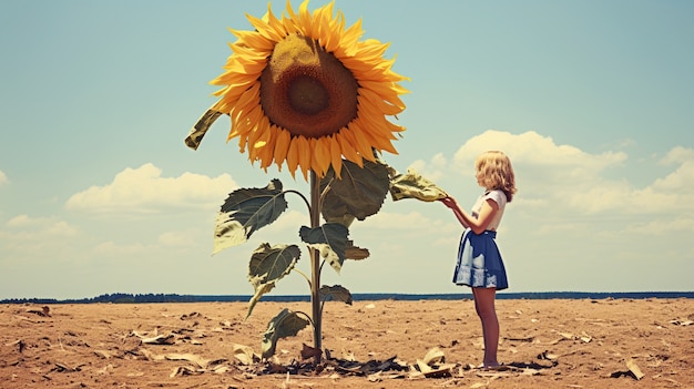 Fille pleine de tour avec tournesol