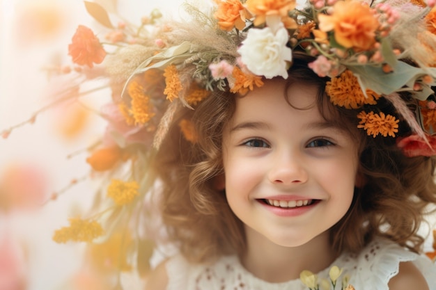Une fille posant avec de belles fleurs.