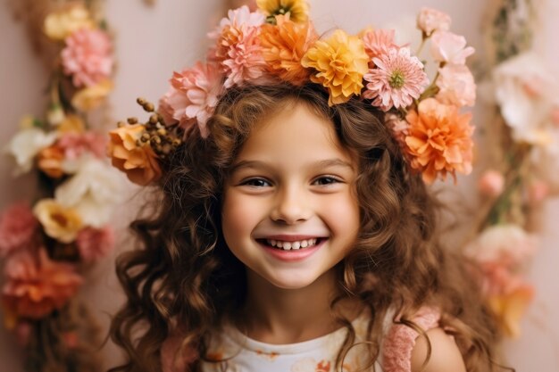 Une fille posant avec de belles fleurs.