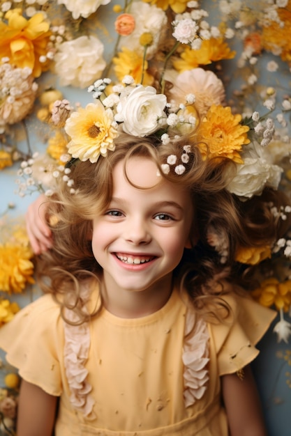 Photo gratuite une fille posant avec de belles fleurs.