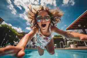 Photo gratuite une fille qui s'amuse à la piscine.