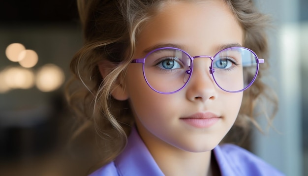 Photo gratuite une fille souriante avec des lunettes mignonne et confiante générée par l'ia