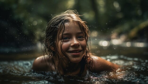 Une fille souriante profite des plaisirs de l'été dans l'eau générée par l'IA