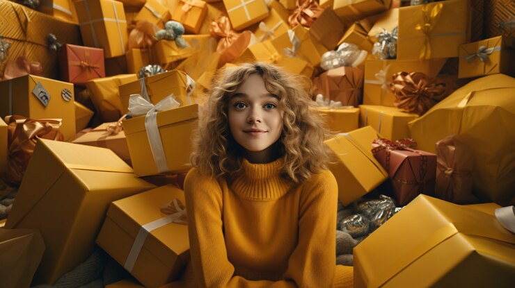 Photo gratuit une fille de taille moyenne fête avec des cadeaux.