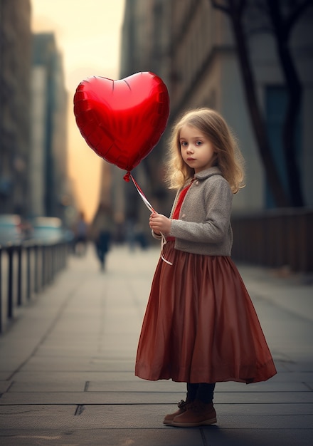 Photo gratuite fille tenant un ballon en forme de coeur