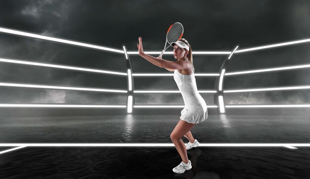 Fille de tennis sur un court de tennis professionnel