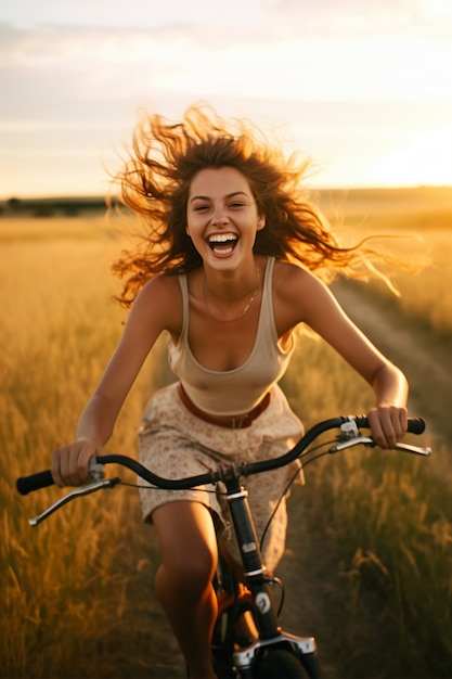 Photo gratuite fille vue de face sur vélo