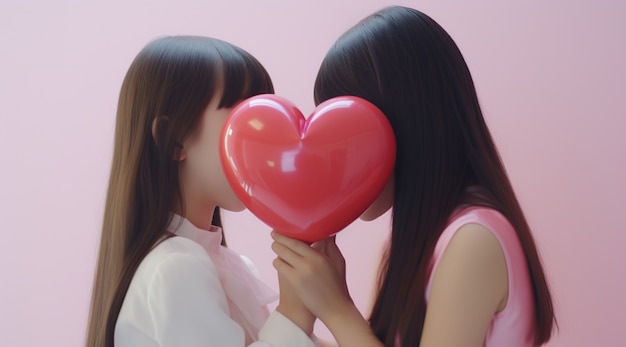 Photo gratuite filles tenant un objet en forme de coeur