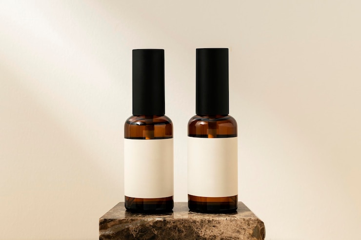 Photo gratuit flacon pulvérisateur d'huiles essentielles, produit de beauté aromatique sans étiquette