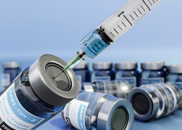 Flacons et seringue de vaccin 3D contre le coronavirus
