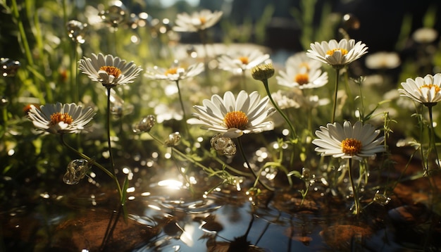 Photo gratuite la fleur de camomille vibrante reflète la beauté de la nature dans un pré généré par l'intelligence artificielle