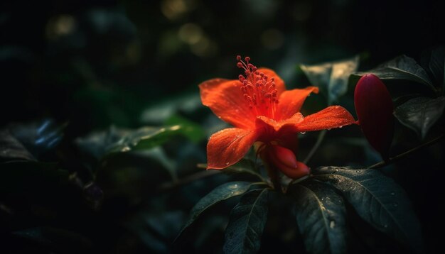 Fleur d'hibiscus vibrante dans un jardin tropical paradisiaque généré par l'IA