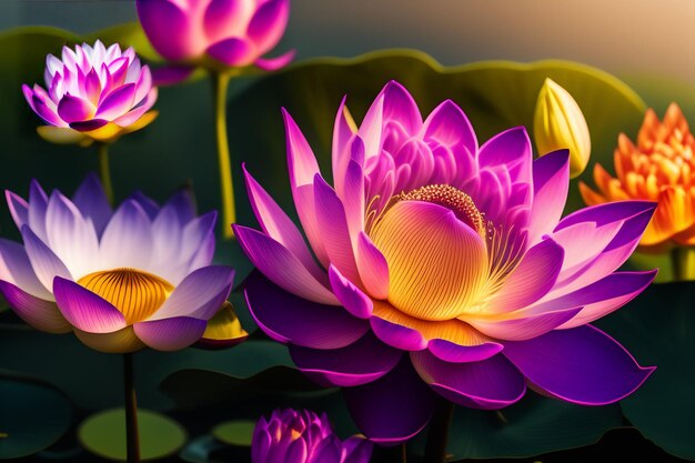 Une fleur de lotus violette avec le mot lotus en bas