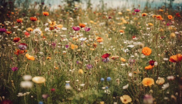 Photo gratuite fleur de marguerite vibrante dans une prairie tranquille au coucher du soleil beauté idyllique générée par l'ia