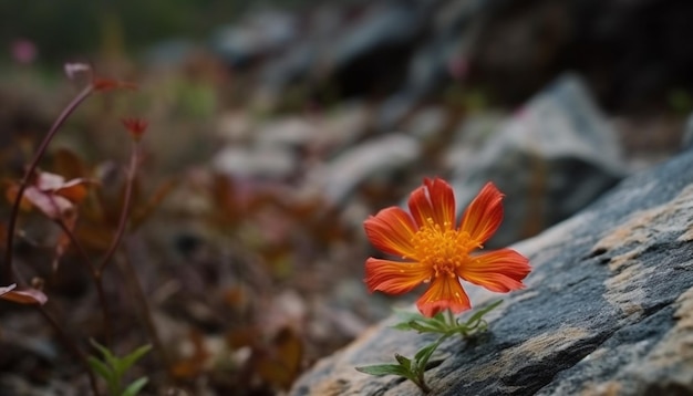 Photo gratuite une fleur sur un rocher